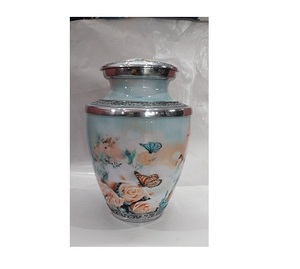 Urna de cremación de aluminio Trusty Butterfly & Flowers para cenizas humanas - Product Image 1