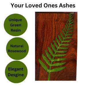 Caja de urna Rectangular de palisandro natural con tapa Diseño de hoja verde Caja de almacenamiento de cenizas humanas Urna hecha a mano para adultos mascotas - Product Image 6