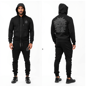 Conjunto Deportivo de Hombre con Pedrería Negra, Sudadera con Capucha y Pantalones Jogger, Ropa Deportiva de Lujo - Product Image 1