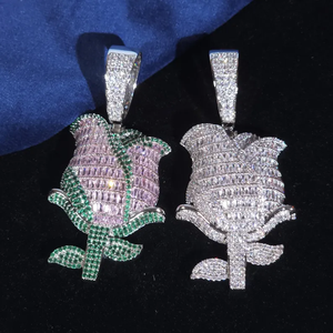 Collar con Colgante de Flor de Rosa con Diamantes Moissanite Engastados en Cadena Cubana de Plata 925, Joyería de Lujo Estilo Hip Hop - Product Image 3