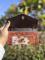 Portefeuille élégant en cuir de vachette, gravé à la main, multi-usages, style western, pour femmes - Vente flash
