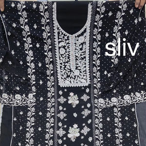 Zarkan Stones Work Colección de invierno Sin coser Heavy Faux Georgette Shalwar Kameez Fondo interior francés Dupatta Salwar Kameez - Product Image 1