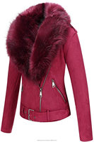 Veste en cuir simili daim pour femme col en fourrure détachable automne hiver moto motard manteau à la mode rayure Camouflage