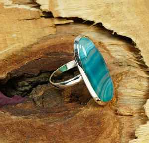 Green Botswana Agate Ring Handmade 925 Sterling Silver Statement Jewelry Natural Gemstone US Size 9 Gift - Product Image 2