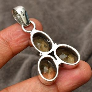 จี้ควอทซ์สเตอร์ลิงสีน้ำตาลเงิน925ที่สง่างามทำด้วยมือตั้งกรอบเครื่องประดับสำหรับผู้หญิงและของขวัญแต่งงาน - Product Image 4