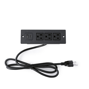 Bande d'alimentation encastrée 3 prises + USB-C certifiée américaine, peu encombrante en noir/blanc fabriquée au Vietnam - Product Image 1