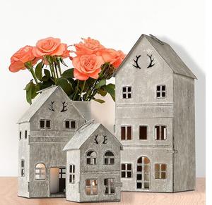 Juego de 3 y 2 farolillos de velas de Navidad duraderos, farolillos de estilo Vintage, techos de techo corrugado de Metal blanco rústico - Product Image 3