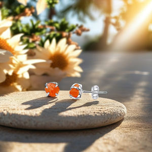 Boucles d'oreilles en pierre de soleil brute de 5 à 7mm faites à la main en plaqué argent bijoux en pierres précieuses naturelles pour femmes cadeau - Product Image 2