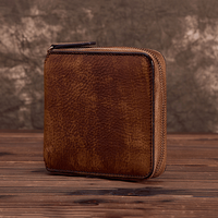 Dompet pria Vintage kustom perjalanan bisnis grosir dompet ritsleting kulit pedesaan tempat kartu bisnis RFID dompet ritsleting bergaya