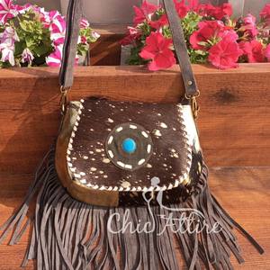 Nuevo bolso cruzado de cuero de piel metálica con pelo Real en la piel, bolso cruzado de cuero de ante de estilo occidental con flecos de Piedra Media, regalos para mujeres - Product Image 1