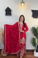 TENNECY Nouveau Ensemble Designer Haut, Plazzo et Dupatta pour Diwali et Mariages - Infroissable, Réversible, Séchage Rapide, Extensible, Traditionnel