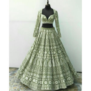 ชุดเย็บปักถักร้อยมารยาทใหม่ล่าสุด,ชุดเย็บปักถักร้อยและ Zari Work Lehenga Choli กับผู้ผลิตโรงงานขายส่ง Dupatta - Product Image 1