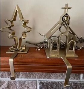 Étoile dorée arbre et chapelle porte-bas en métal élégant crochets de cheminée de Noël cintres décoratifs de vacances décor à la maison de fête - Product Image 1