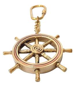 Porte-clés en laiton en forme de roue de bateau, style nautique vintage, anneau de clé en forme de roue de direction marine - Product Image 4