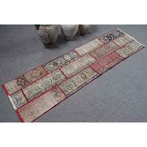 Alfombra Vintage de 1.9x6.7 pies, Alfombra Turca, Alfombra de Lana con Diseño Floral Rojo y Azul - Product Image 2