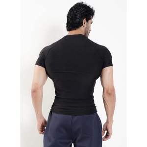 T-shirt de compression tricoté mélange noir pour homme, coupe ajustée, manches raglan, col rond, uni, style sportif - Product Image 3