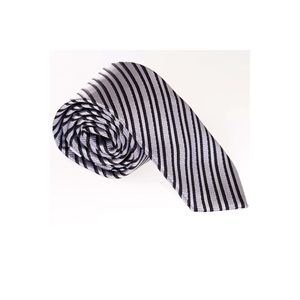 Cravatta fatta a mano con motivo italiano <span class=keywords><strong>in</strong></span> Jacquard a strisce nere argento - Product Image 1