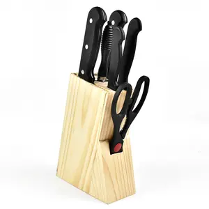 Dll350 conjunto de facas de aço inoxidável, 8 peças, bloco de madeira, cortador de faca de cozinha com afiador e tesoura