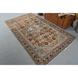 4.5x7.5 ft Turkish Rug, Vintage Area Rug, <b>Brown</b> Blue Patchwork Rug - Product Image 2