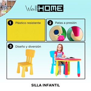 Silla Infantil de Plástico Amarillo Resistente WELL HOME, 38x35x67 cm, Asiento Cómodo y Seguro - Product Image 2