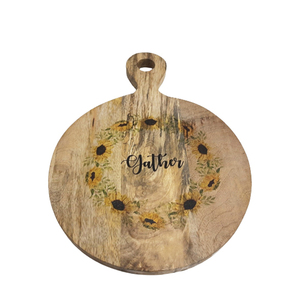 Planche à découper ronde en bois de manguier avec bloc à découper en émail gaufré et couleur naturelle pour décoration de table - Product Image 1