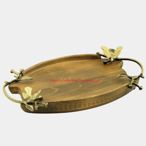 Plateau rectangulaire en bois dernier modèle avec poignée en métal pour oiseaux Vaisselle Plateau à dessert pour la restauration Vente - Product Image 2