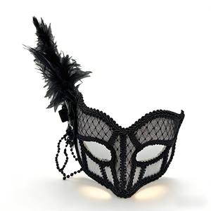 ผ้าปิดหน้าสไตล์โกธิคสีดำพร้อมลูกไม้และหน้ากากตาแบบขนนก - Product Image 5