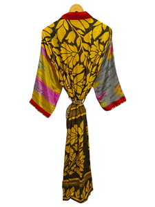 ชุดคลุมบิกินี่กิโมโนสุดหรูสำหรับฤดูร้อนชุดคลุมสำหรับกลางคืนชุดคลุมยาวทำด้วยมือสไตล์อินเดียผ้าไหมส่าหรี - Product Image 5