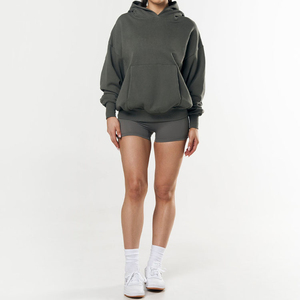 Pull-over à capuche surdimensionné en coton à épaules tombantes avec poche avant pour femmes fabricants personnalisés OEM - Product Image 4
