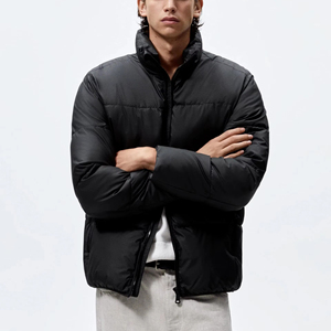 Chaqueta acolchada de burbujas acolchada de primera calidad para hombre, abrigo de calle de bombardero de invierno con cuello levantado y cremallera personalizado - Product Image 1