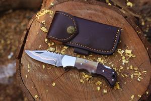 Cuchillo plegable de acero de Damasco con hoja rellena de cobre, mango de hueso y madera, cuchillo de bolsillo hecho a mano para coleccionistas y minoristas - Product Image 4