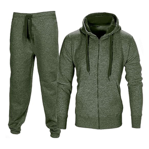 Ensemble de survêtement pour homme en molleton respirant de haute qualité, couleur kaki, deux pièces, sweat à capuche et pantalon de survêtement, nouveau style, coupe ajustée, pour l'extérieur - Product Image 2