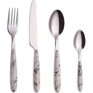 Juego de 4 cubiertos de acero inoxidable, cuchara, tenedor, cuchillo, utensilios de cocina ideales, Mesa para el hogar, cubiertos con acabado plateado, mango rojo - Product Image 3