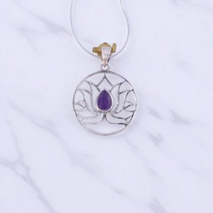 Pendentif en argent sterling avec motif de fleur de lotus, pierres précieuses faites à la main, pendentifs fins - Product Image 3