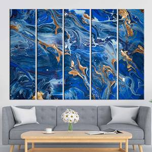 Impression sur toile abstraite moderne scintillante bleu marine - Art mural de luxe, 5P : encadré - Product Image 1