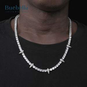 Venta caliente 925 Plata 14K chapado en oro blanco 6mm auricular lucha diente y garra Cadena de tenis para hombres - Product Image 1