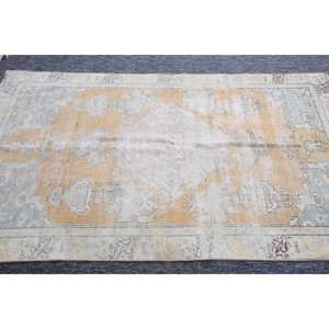 Turkish Vintage Rug, 3.9x6.1 ft Rug Rug, <b>Yellow</b> Brown Geometric Rug - Product Image 4