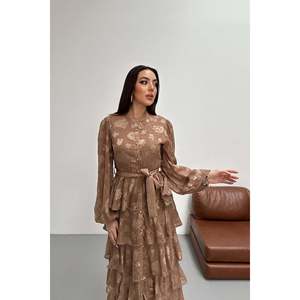 Vestido midi de visón tejido liso con volantes escalonados y cintura natural - Product Image 3
