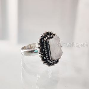 Bijoux en pierre brute bague pour femme pierre de lune arc-en-ciel naturelle pierre précieuse juin pierre de naissance bohème bande bijoux bague en argent Sterling 925 - Product Image 1