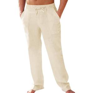2025 <b>Men's</b> Cotton <b>Linen</b> Pants Elastic Waist Drawstring <b>Casual</b> Straight-Legged Loose Beach Yoga <b>Trouser</b> XL Size - Product Image 1