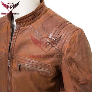 Chaqueta de Cuero Genuino Vintage para Hombre, Estilo Cafe Racer, Marrón, para Motociclista, de Piel Vacuna, Desgastada, Casual, Personalizada, OEM, ODM, Venta al Por Mayor - Product Image 3