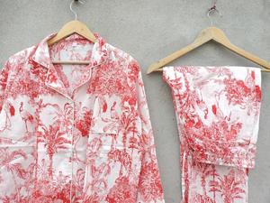 Pyjama fait à la main costume de nuit femmes costume de nuit pyjama ensemble, vêtements de salon de luxe, costume de nuit en coton doux pj ensemble Pj ensemble coton indien - Product Image 5