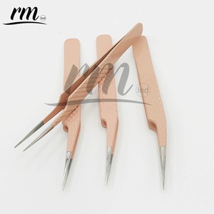 RMI Professional Stainless Steel Eyelash Extension Tweezers Nude Powder Coated Silver Tip Isolation Tweezers Diamond Grip Beauty - Product Image 3