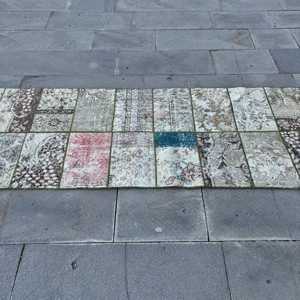 Vintage Turkish Rug, 2.6x9.5 ft Rug, <b>Brown</b> Floral <b>Wool</b> Rug - Product Image 3
