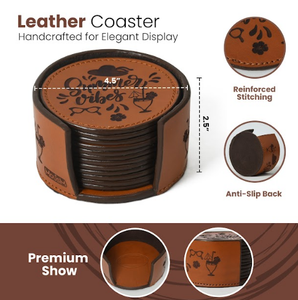 High Quality Gifts Engraved Logo Genuine Leather <b>Coaster</b> Set Tea <b>Drink</b> Cork <b>Coasters</b> Set Leather Cup Mat <b>Coaster</b> - Product Image 4