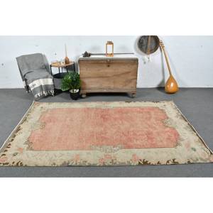 Vintage 4.8ft X 8.1ft Turc Oriental Tapis Beige Rose Classique Patchwork Conception Laine Matériel Latex pour Exposition Décor À La Maison - Product Image 1