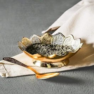 Silver Gold Eco-Friendly Gift Set-Customized Metal Bowl 4.7 X 8.8 X 2.36 Inch BPA Free for Parties - Product Image 1