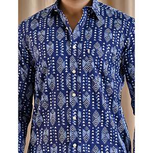 Camisa Casual Azul 100% Algodón Estampada con Mangas Largas, Tela Popelina Transpirable, Diseño Floral de Puntos, Talla 6XL, Prenda de Moda ODM - Product Image 6