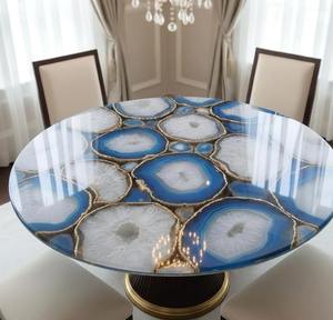 Table basse en pierre d'agate bleue ronde, table de luxe en pierres précieuses, agate naturelle, meubles faits à la main, décoration d'intérieur - Product Image 1