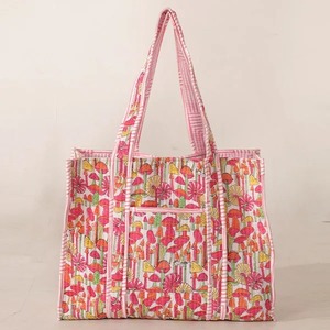 Floral Print Cotton Kantha Quilt Vintage Bohemian Zipper Closure Fashion Tote Shoulder <b>Bag</b> for All Seasons - Product Image 1